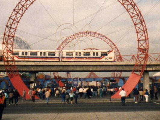 1986 photo of Expo 86 monorail